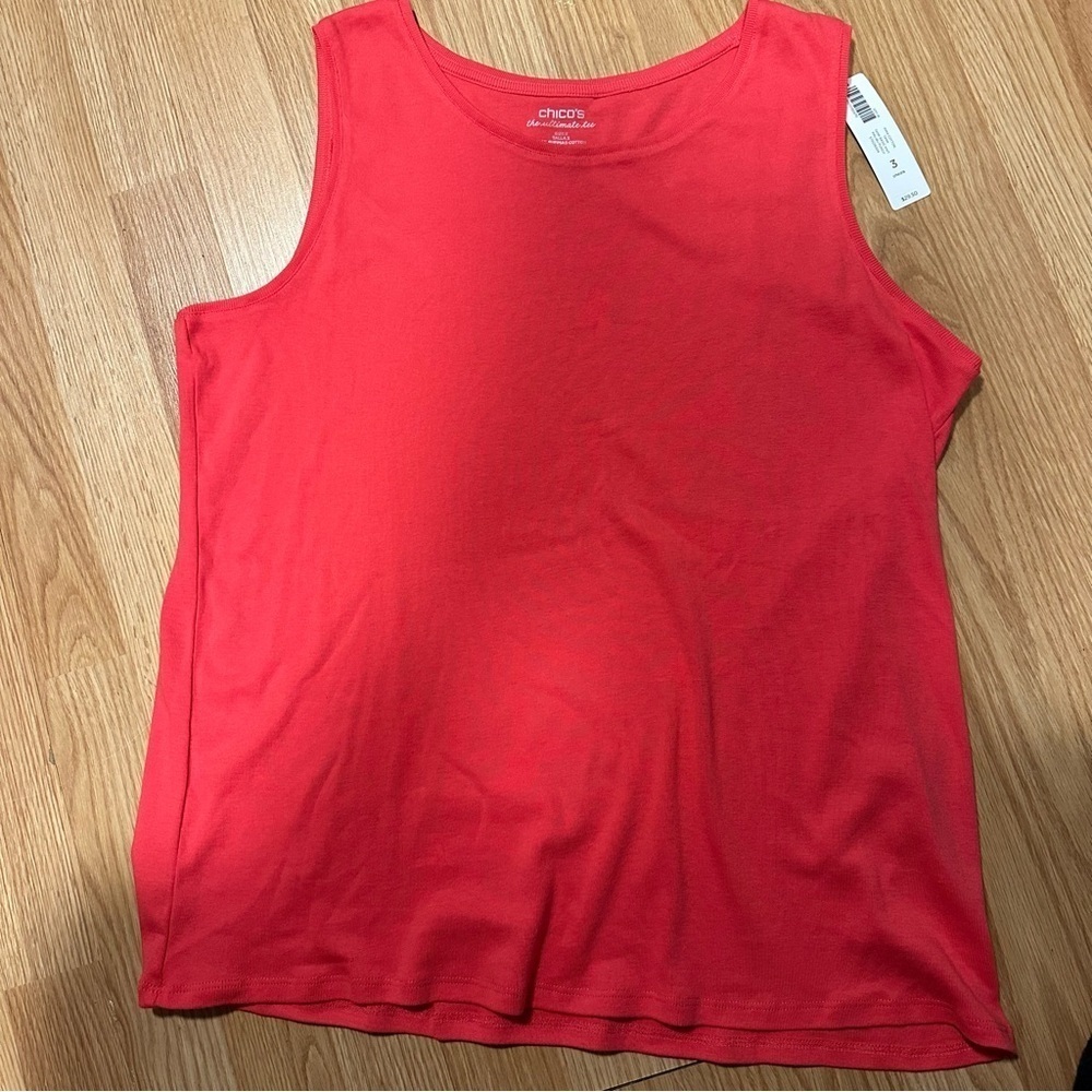 Chicos 100% Supima Cotton Tank Basic Knit Malibu Punch NWT - Picture 1 of 5